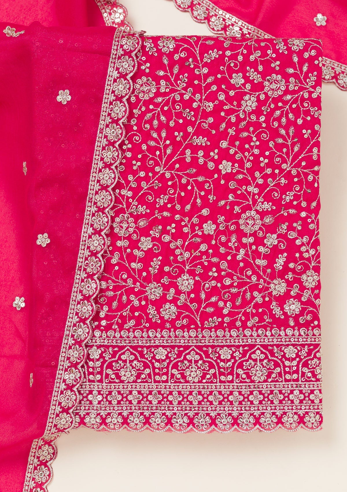 Rani Pink Threadwork Georgette Unstitched Salwar Suit-koskii