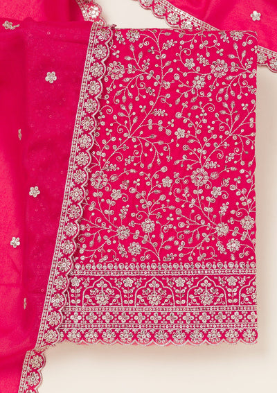 Rani Pink Threadwork Georgette Unstitched Salwar Suit-koskii
