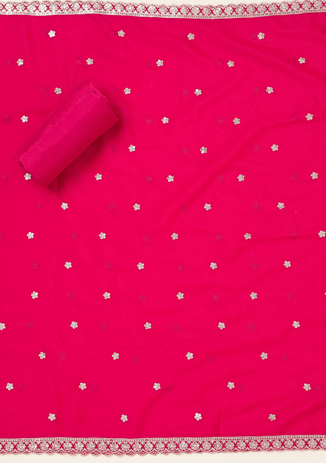 Rani Pink Threadwork Georgette Unstitched Salwar Suit-koskii