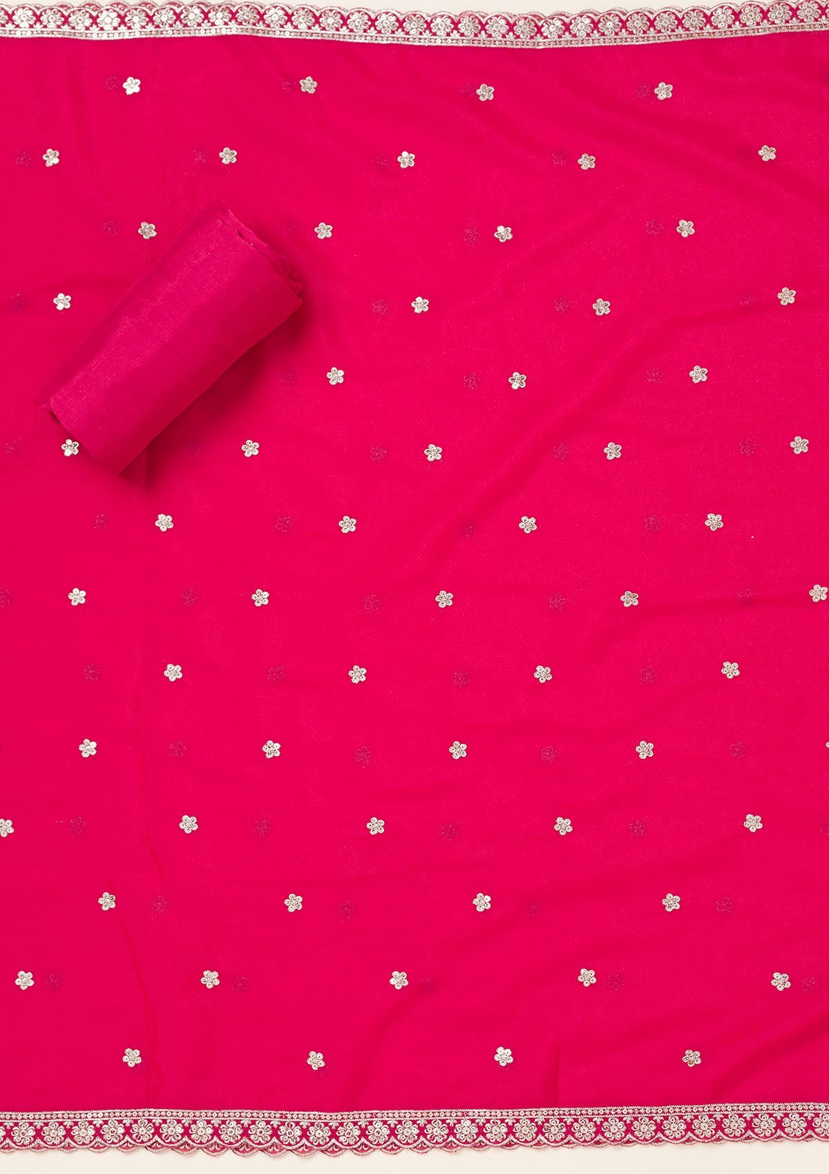 Rani Pink Threadwork Georgette Unstitched Salwar Suit-koskii