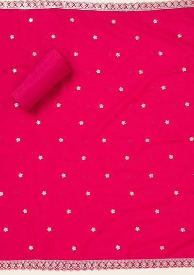 Rani Pink Threadwork Georgette Unstitched Salwar Suit-koskii