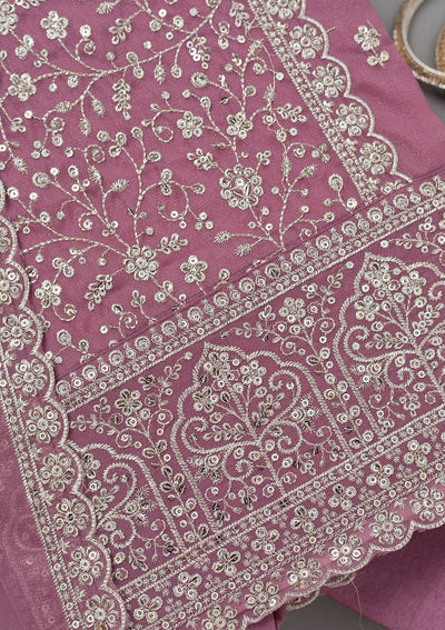Mauve Zariwork Georgette Unstitched Salwar Suit-koskii