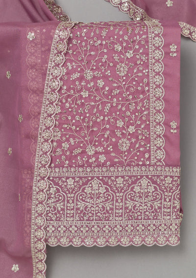 Mauve Zariwork Georgette Unstitched Salwar Suit-koskii