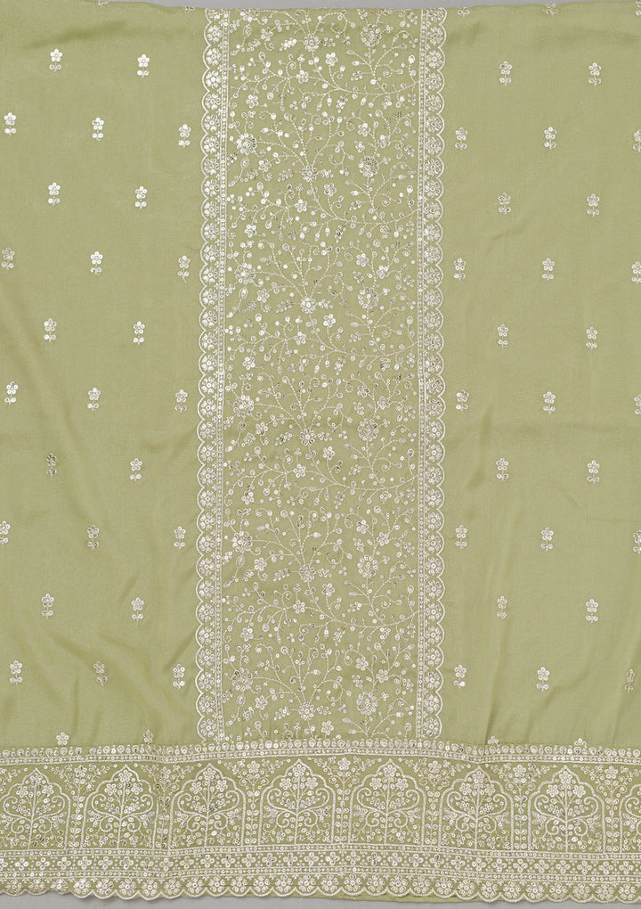 Pista Green Zariwork Georgette Unstitched Salwar Suit