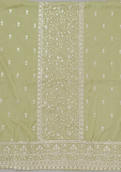 Pista Green Zariwork Georgette Unstitched Salwar Suit