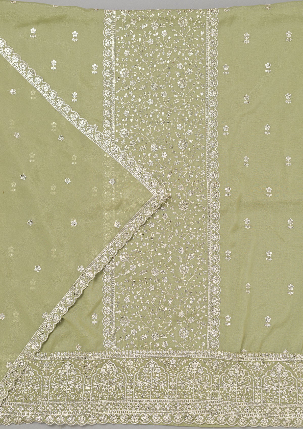 Pista Green Zariwork Georgette Unstitched Salwar Suit