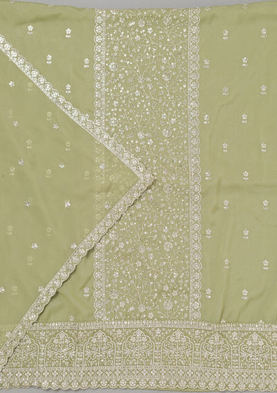 Pista Green Zariwork Georgette Unstitched Salwar Suit