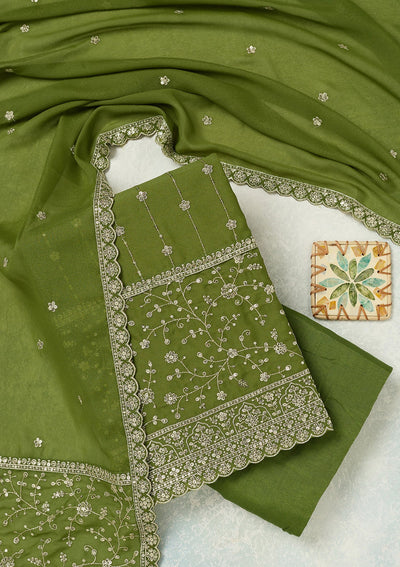 Mehandi Green Subtle Georgette Unstitched Salwar Suit-koskii