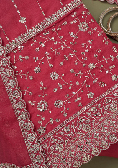 Onion Pink Zariwork Georgette Unstitched Salwar Suit-koskii