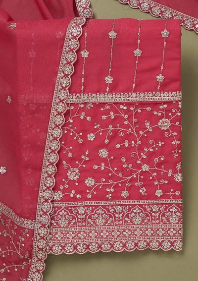 Onion Pink Zariwork Georgette Unstitched Salwar Suit-koskii