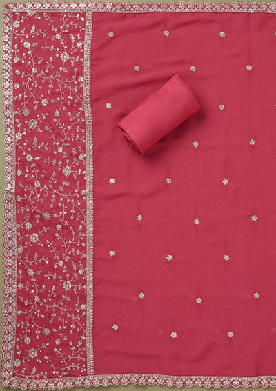 Onion Pink Zariwork Georgette Unstitched Salwar Suit-koskii
