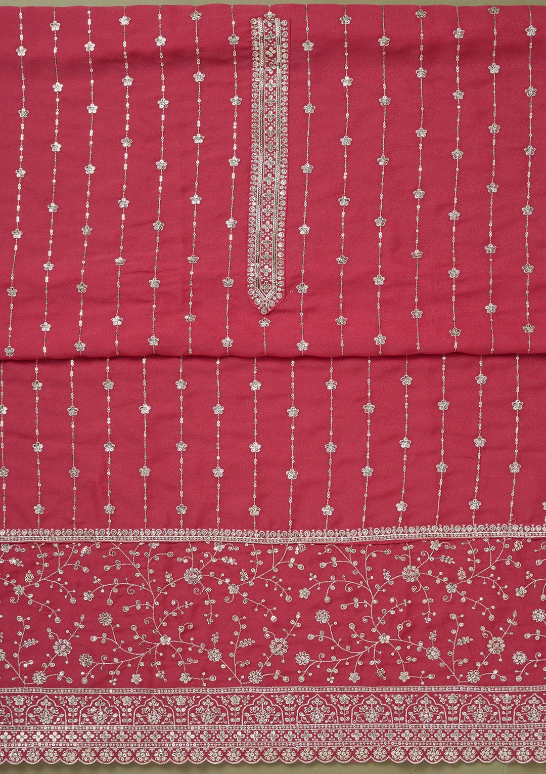 Onion Pink Zariwork Georgette Unstitched Salwar Suit-koskii