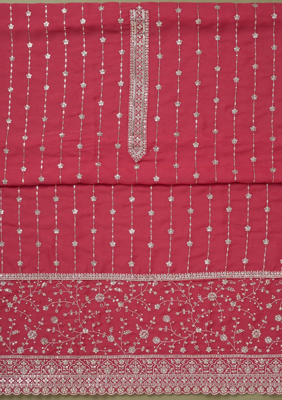 Onion Pink Zariwork Georgette Unstitched Salwar Suit-koskii