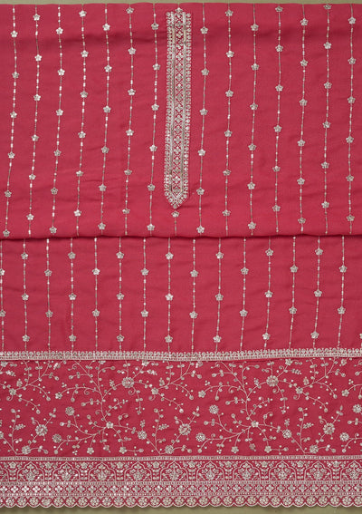 Onion Pink Zariwork Georgette Unstitched Salwar Suit-koskii