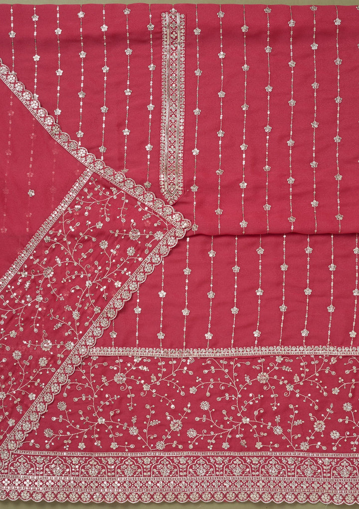 Onion Pink Zariwork Georgette Unstitched Salwar Suit-koskii