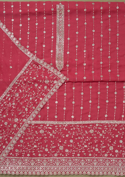 Onion Pink Zariwork Georgette Unstitched Salwar Suit-koskii