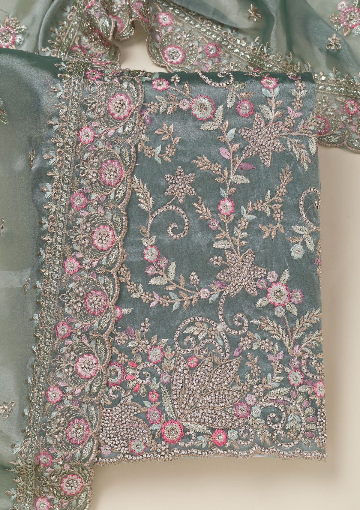 Lavender Stonework Soft Raw Silk Saree-koskii