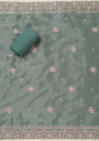 Bottle Green Stonework Chiffon Saree-koskii