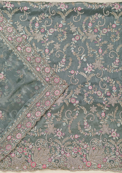 Lavender Stonework Soft Raw Silk Saree-koskii