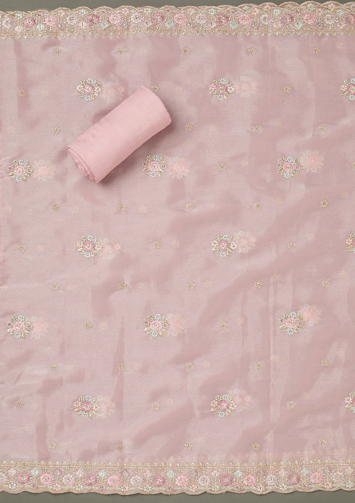 Pink Stonework Semi Crepe Unstitched Salwar Suit-Koskii