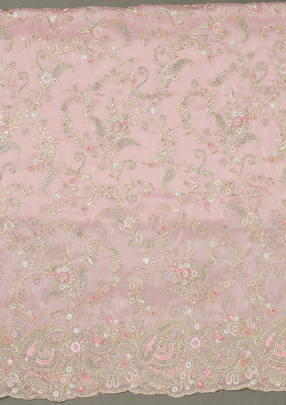 Pink Stonework Semi Crepe Unstitched Salwar Suit-Koskii