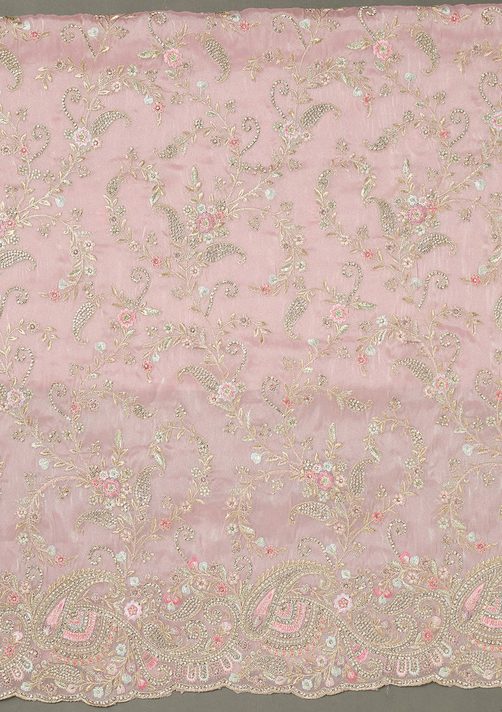 Pink Stonework Semi Crepe Unstitched Salwar Suit-Koskii