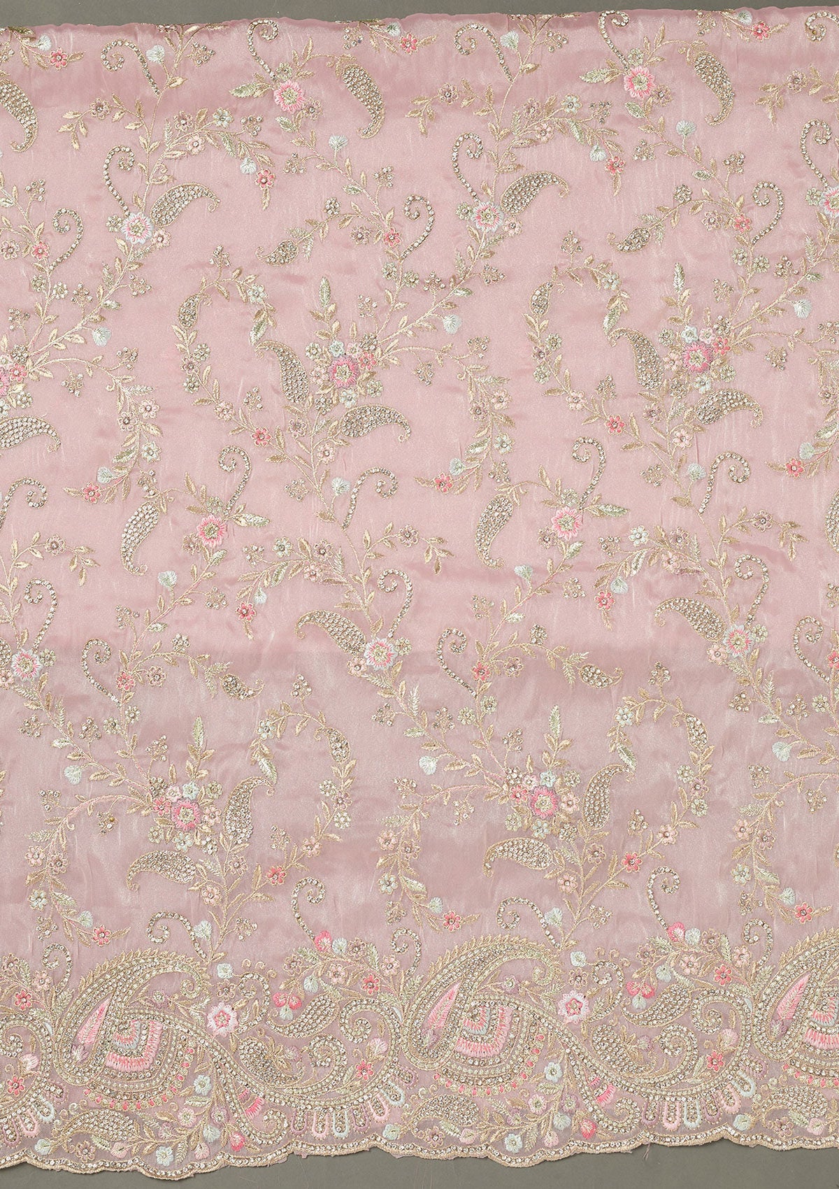 Pink Stonework Semi Crepe Unstitched Salwar Suit-Koskii