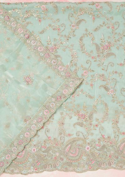 Sea Green Stonework Semi Crepe Unstitched Salwar Suit-Koskii