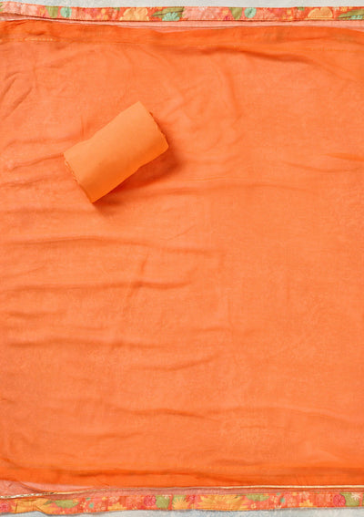 Orange Zariwork (Gold) Cotton Unstitched Salwar Suit-koskii