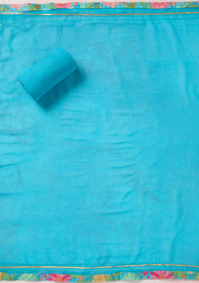 Sky Blue Zariwork (Gold) Cotton Unstitched Salwar Suit-koskii