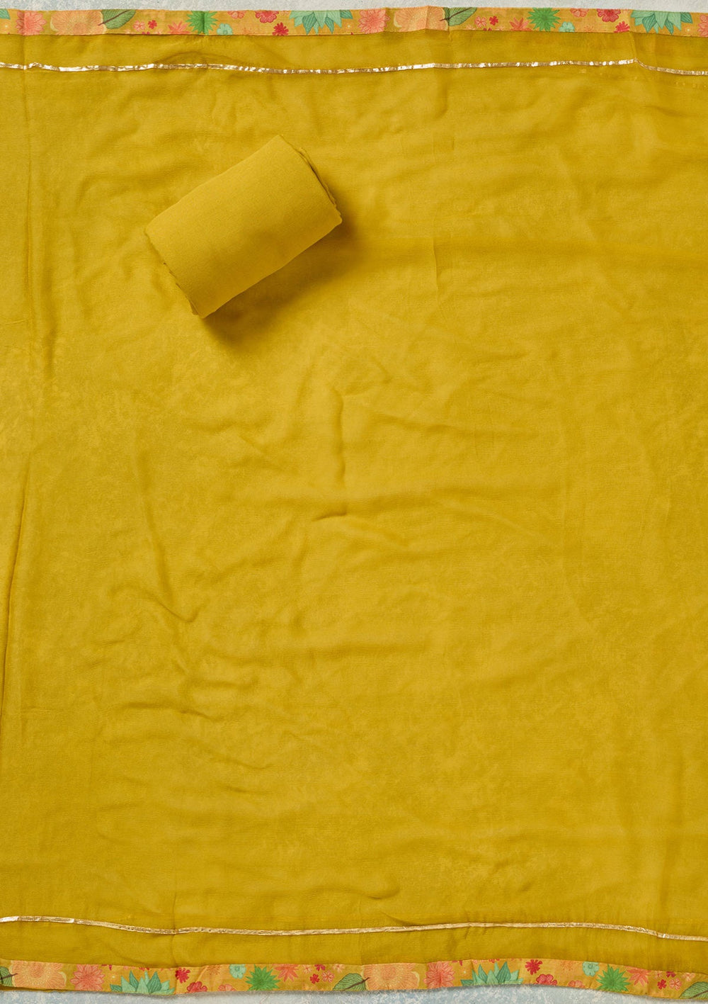Yellow Zariwork (Gold) Cotton Unstitched Salwar Suit-koskii