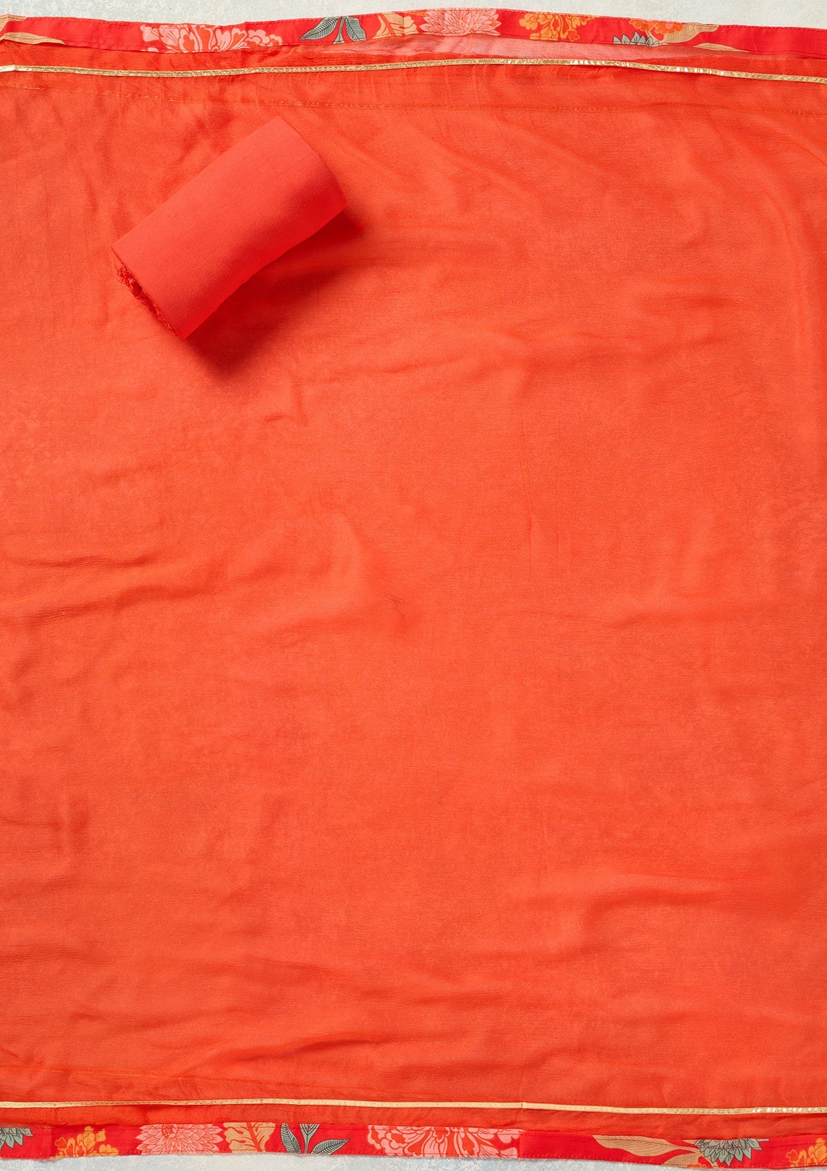 Orange Zariwork (Gold) Cotton Unstitched Salwar Suit-Koskii