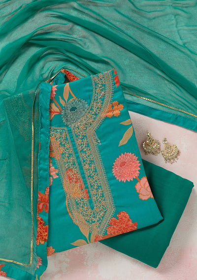 Rama Green Zariwork (Gold) Cotton Unstitched Salwar Suit-koskii