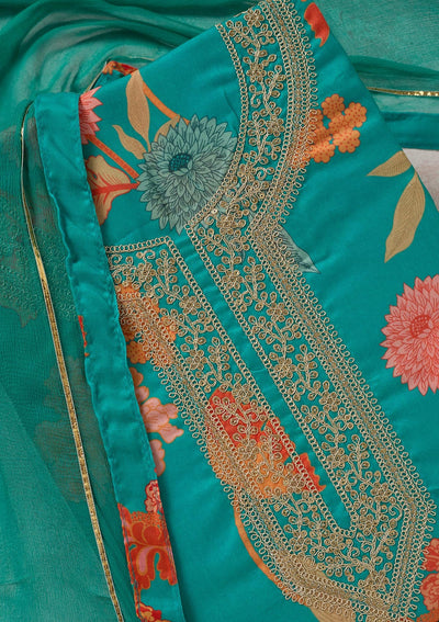 Rama Green Zariwork (Gold) Cotton Unstitched Salwar Suit-koskii