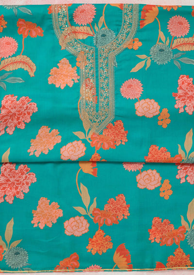 Rama Green Zariwork (Gold) Cotton Unstitched Salwar Suit-koskii