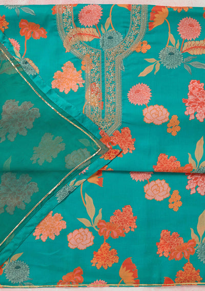 Rama Green Zariwork (Gold) Cotton Unstitched Salwar Suit-koskii