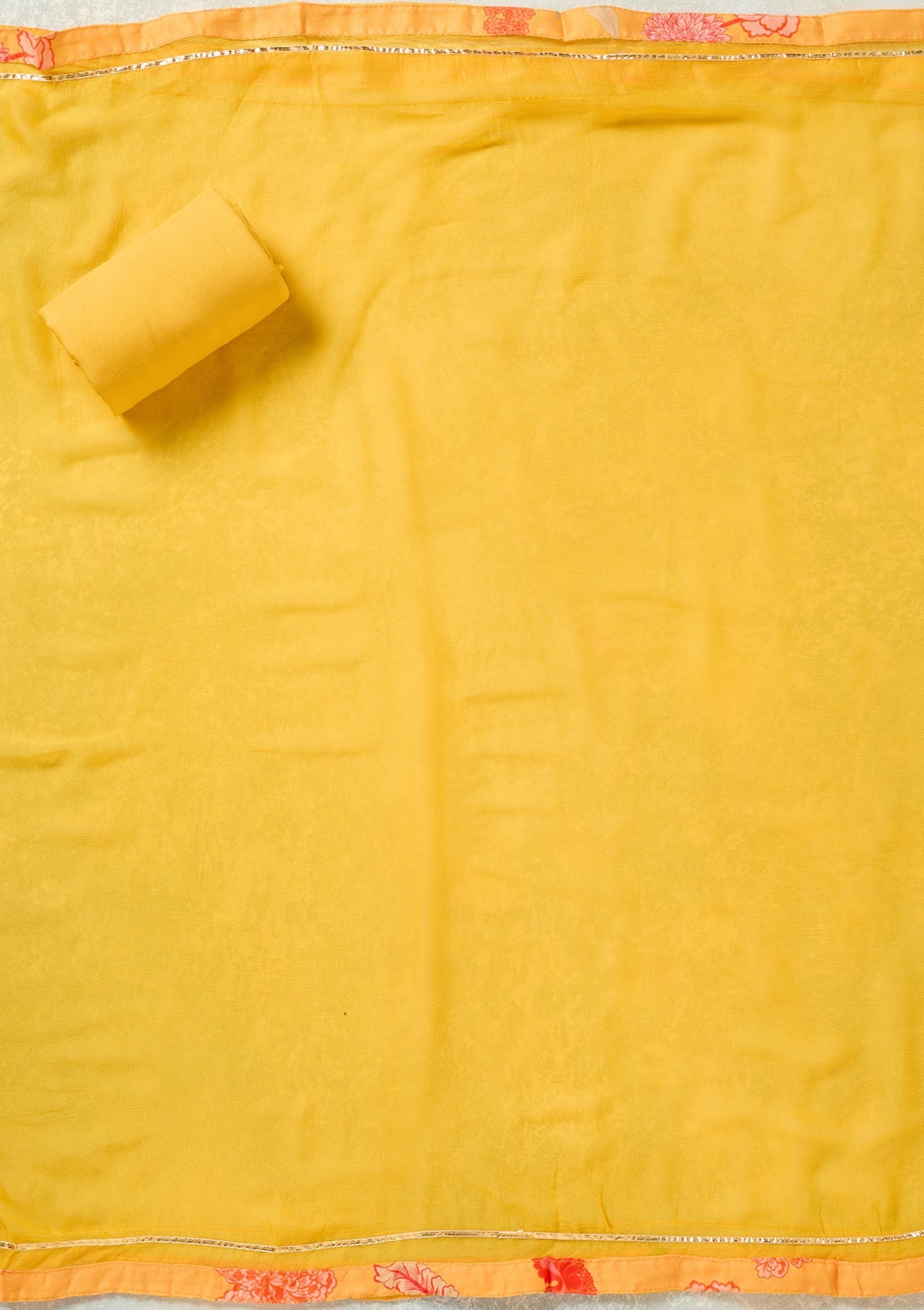 Yellow Zariwork (Gold) Cotton Unstitched Salwar Suit-Koskii