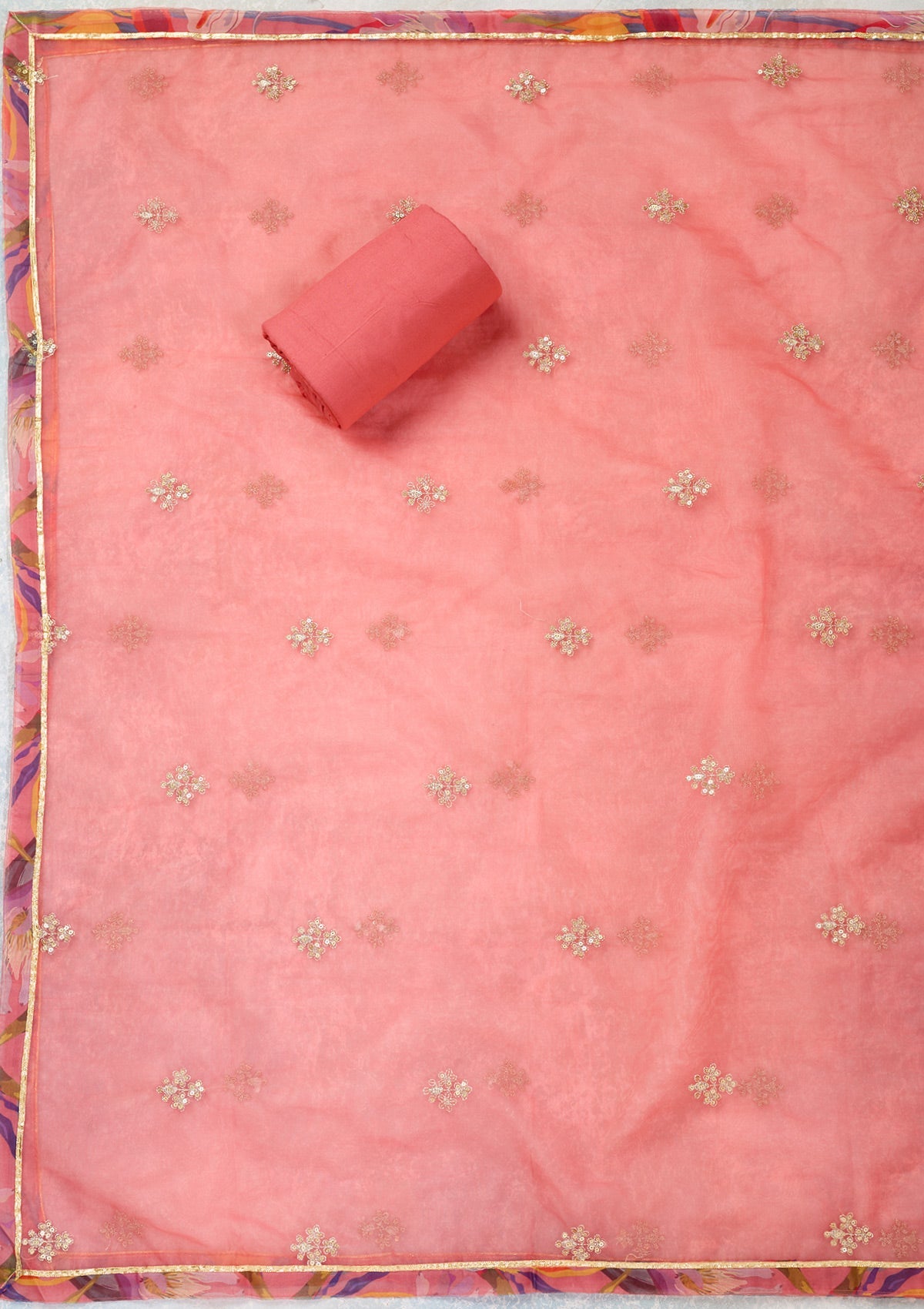 Multi Zariwork (Gold) Organza Unstitched Salwar Suit-Koskii