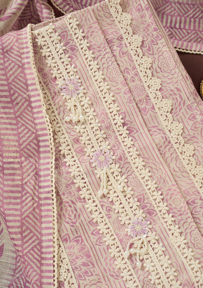 Lavender Threadwork Cotton Unstitched Salwar Suit-Koskii