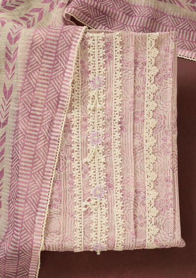 Lavender Threadwork Cotton Unstitched Salwar Suit-Koskii
