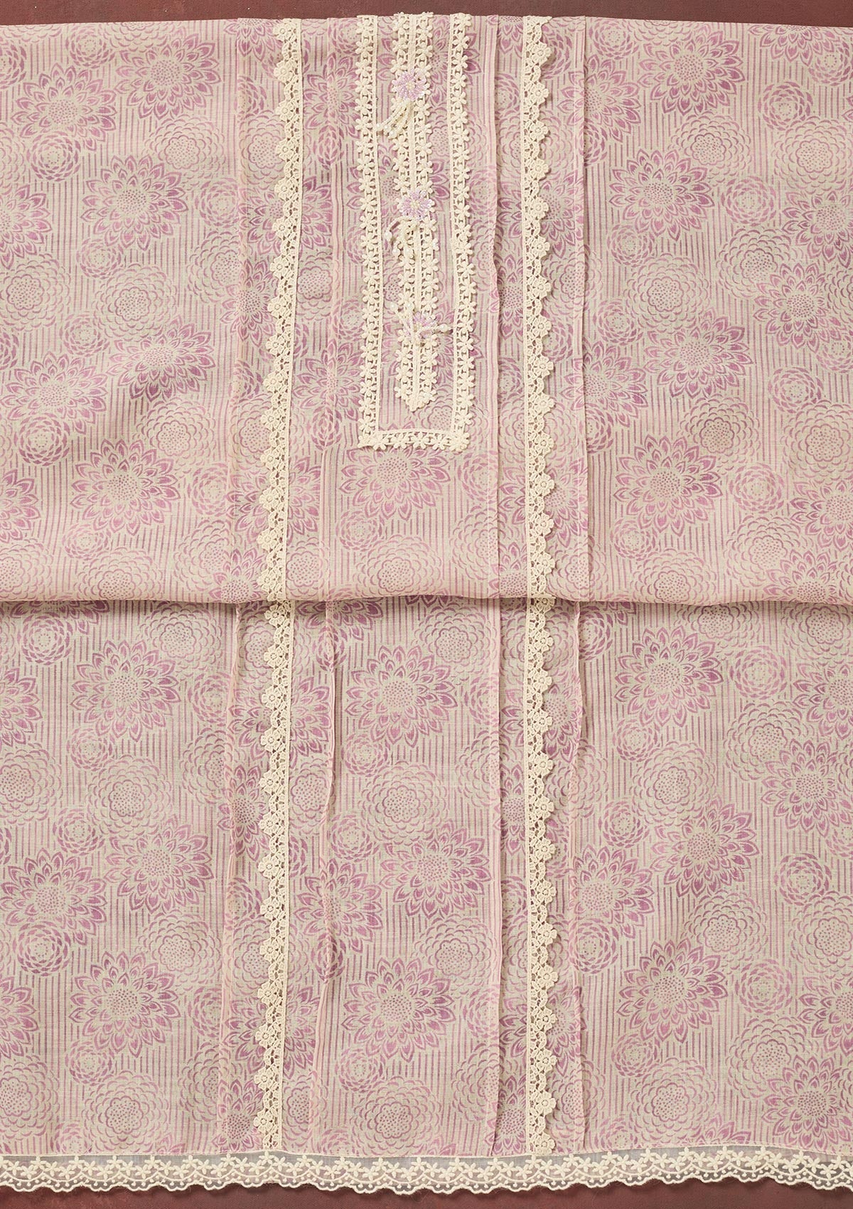 Lavender Threadwork Cotton Unstitched Salwar Suit-Koskii