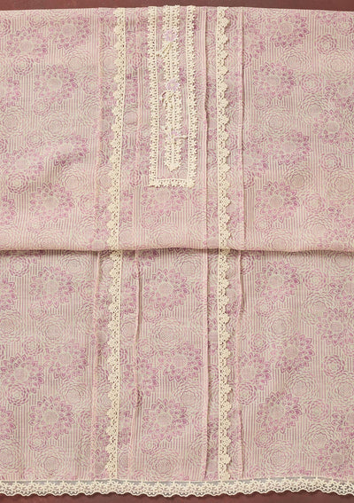 Lavender Threadwork Cotton Unstitched Salwar Suit-Koskii