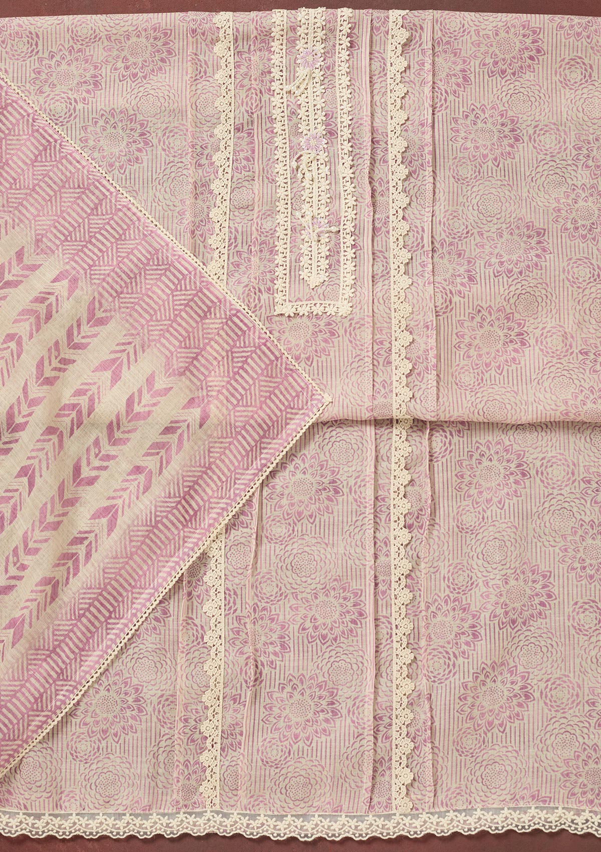 Lavender Threadwork Cotton Unstitched Salwar Suit-Koskii