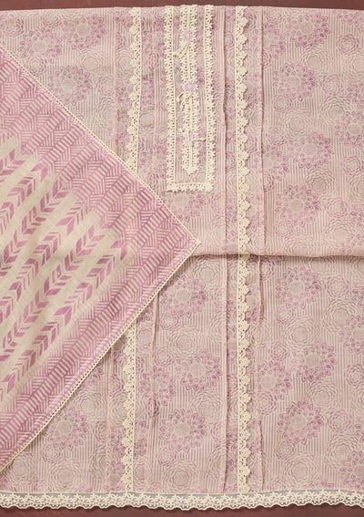 Lavender Threadwork Cotton Unstitched Salwar Suit-Koskii