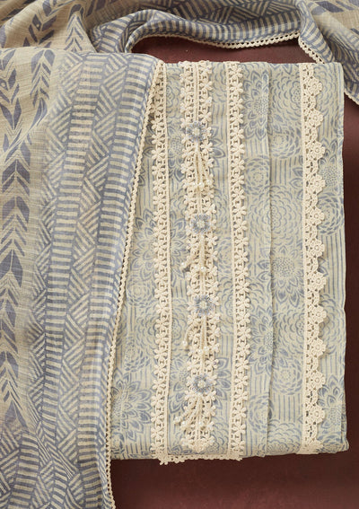 Light Grey Threadwork Cotton Unstitched Salwar Suit-Koskii