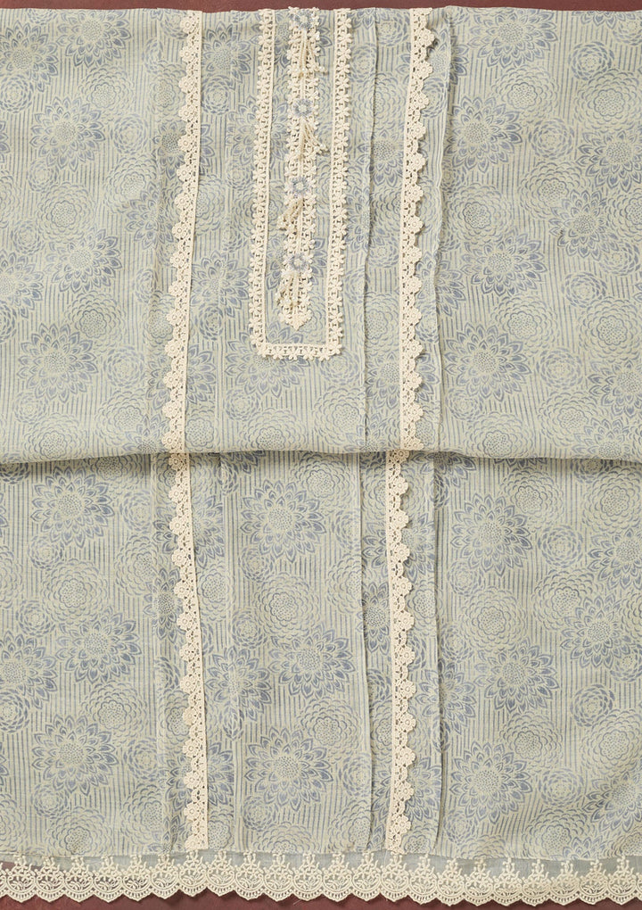 Light Grey Threadwork Cotton Unstitched Salwar Suit-Koskii