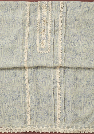 Light Grey Threadwork Cotton Unstitched Salwar Suit-Koskii