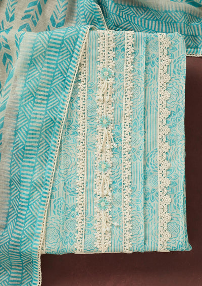 Sea Green Threadwork Cotton Unstitched Salwar Suit-Koskii