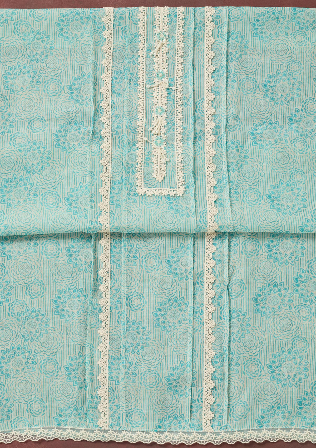 Sea Green Threadwork Cotton Unstitched Salwar Suit-Koskii