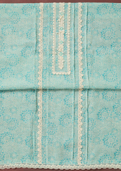 Sea Green Threadwork Cotton Unstitched Salwar Suit-Koskii